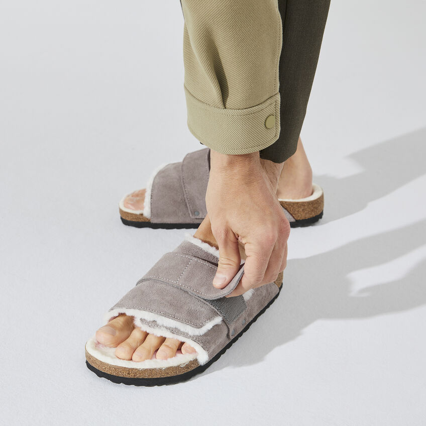 Birkenstock Kyoto Shearling Suede Leather Stone Coin